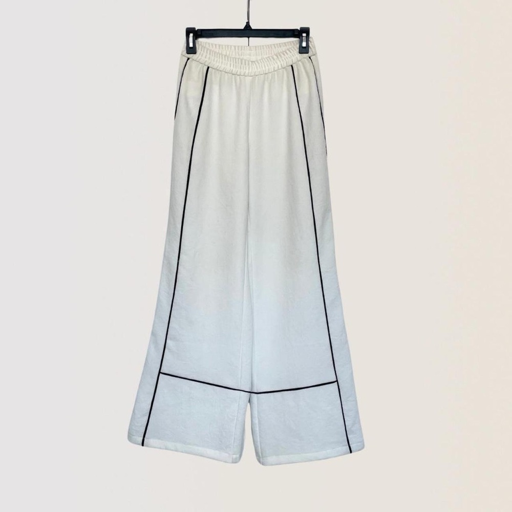 La Ligne NYC | White linen pants with black stripe wide leg high waist | Size XS